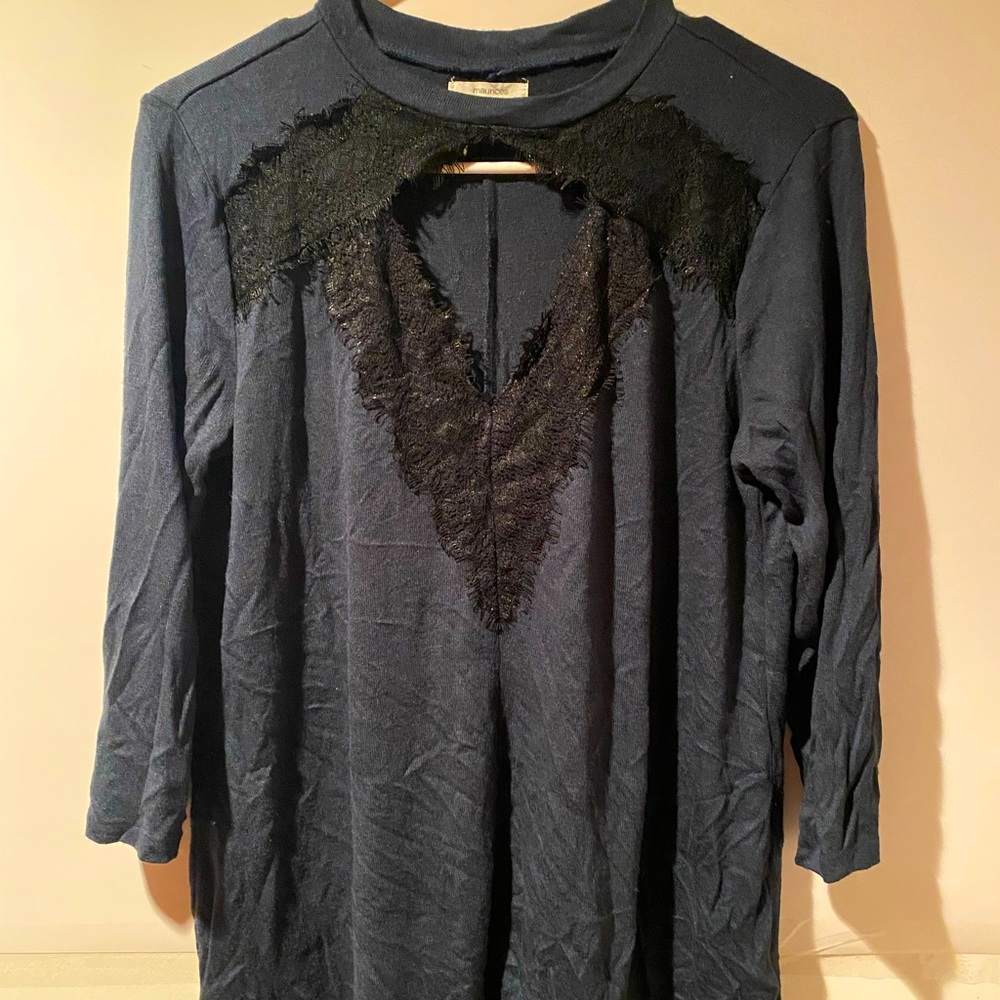 Maurices Blouse with Lace Neck